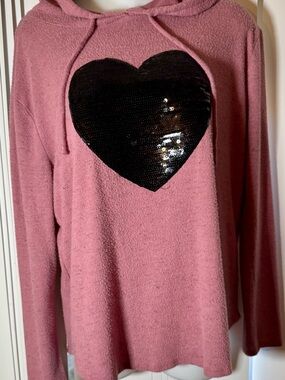 Inspired Hearts Rose Pink Hoodie with Black Sequin Heart